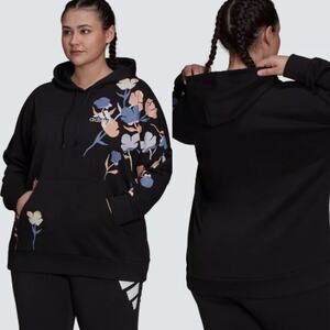 Adidas Women's Floral Graphic Hoodie M Black Blue Pink Long Sleeve Sporty